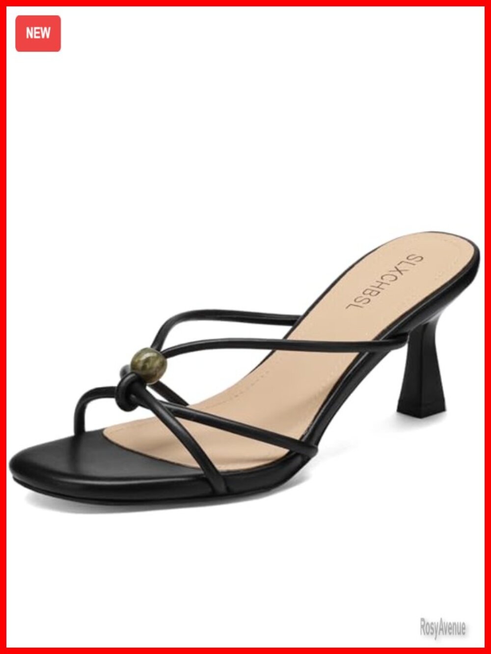 Women's Slip On Kitten Heels Beaded Open Toe Low Heeled Sandals